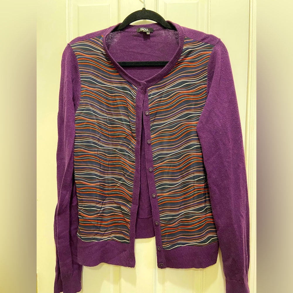 Raoul Purple Cashmere & Silk Mixed Media Cardigan Sweater